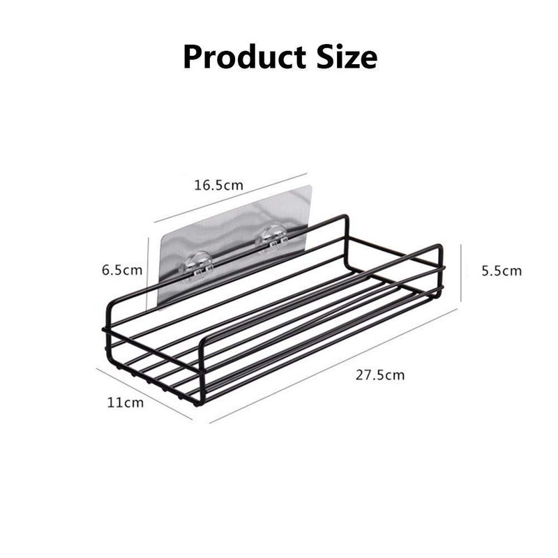 Kavid Metal Powder Coated Multipurpose Kitchen Bathroom Shelf Wall Holder Storage Rack Bathroom Rack Storage Box Strong Magic Sticker Shower Rack Shelf (Black, Set of 1) - Image 2