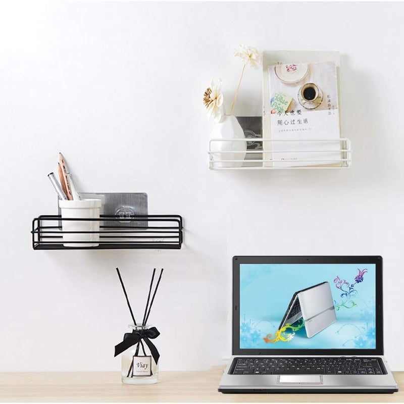 Kavid Metal Powder Coated Multipurpose Kitchen Bathroom Shelf Wall Holder Storage Rack Bathroom Rack Storage Box Strong Magic Sticker Shower Rack Shelf (Black, Set of 1) - Image 5