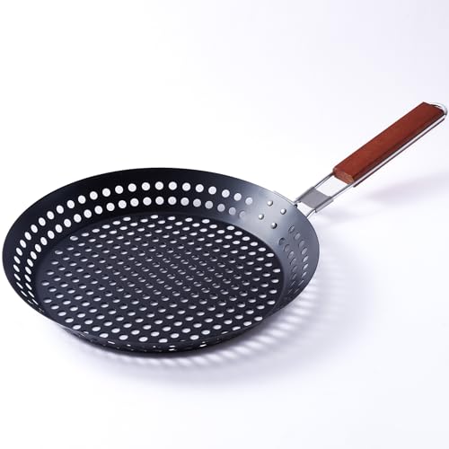 FAQQI 12-Inch Kozmatik Grill Pan Stovetop Turkish - Black Non-Stick Carbon Steel Grill Basket Vegetable with Handle | Vegetable Charring Pan for Stovetop & Grill - Image 1