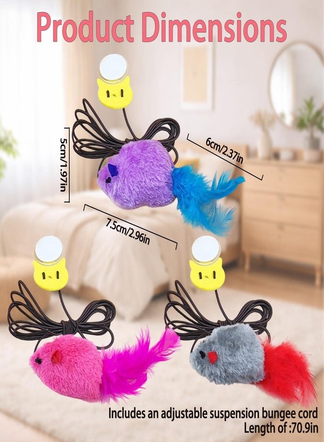 fernfern Interactive Hanging Mouse Cat Toys, 3 Pack Plush Mouse Cat Toy with Feather & Catnip, Movement-Activated Physical Sound, Adjustable Door Frame Self Play Toy for Indoor Cats - Image 4