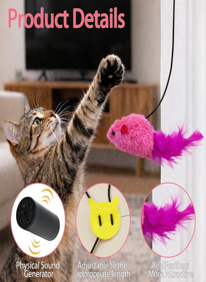 fernfern Interactive Hanging Mouse Cat Toys, 3 Pack Plush Mouse Cat Toy with Feather & Catnip, Movement-Activated Physical Sound, Adjustable Door Frame Self Play Toy for Indoor Cats - Image 3