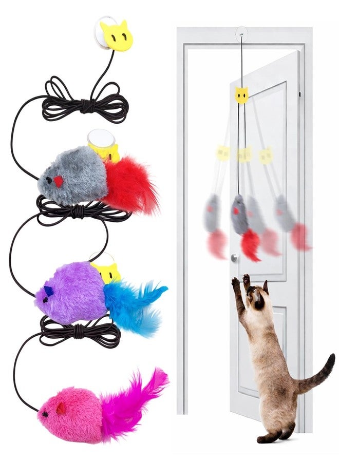 fernfern Interactive Hanging Mouse Cat Toys, 3 Pack Plush Mouse Cat Toy with Feather & Catnip, Movement-Activated Physical Sound, Adjustable Door Frame Self Play Toy for Indoor Cats - Image 1