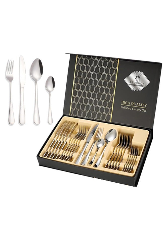 cosyinn 24-Piece Stainless Steel Cutlery Set Silver - Image 1