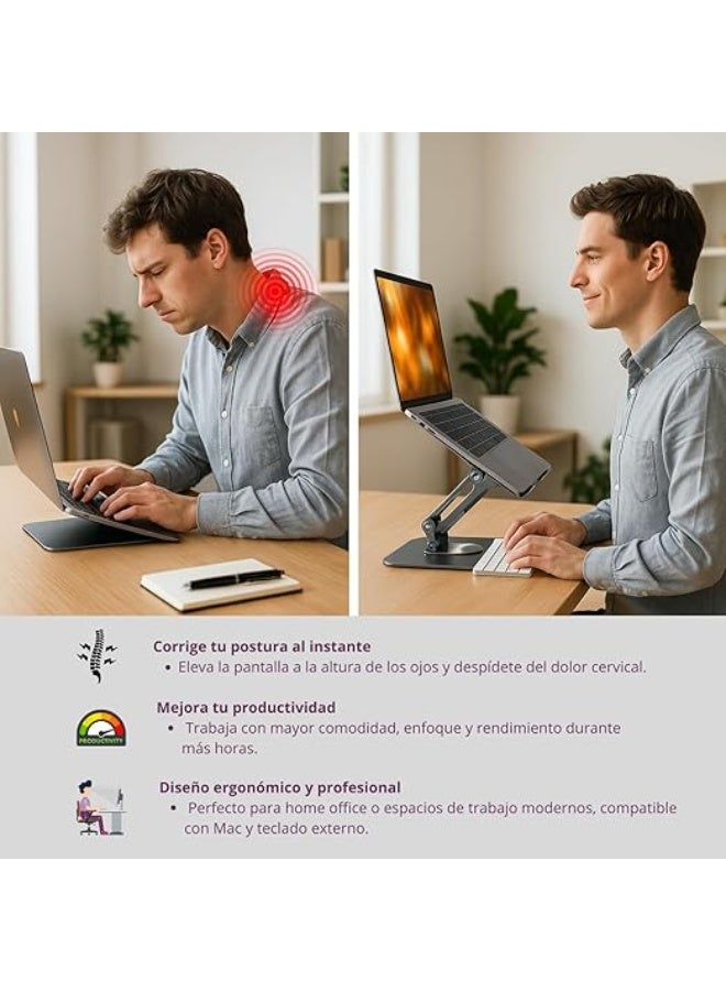 Portable Table Stand with 360° Rotating Base – Foldable Ventilated Laptop & Tablet Riser – Adjustable and Lightweight for Home and Office - Image 3