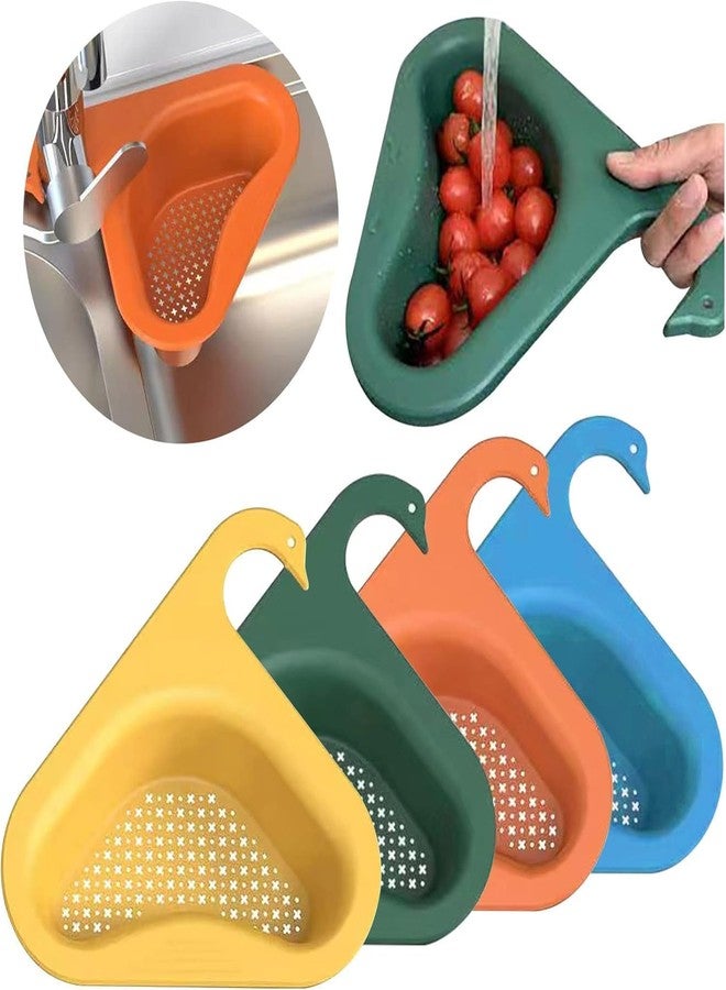 PORMONO Kitchen Sink Corner Organizer, Swan Shape Drain Basket, Turquoise - Image 3