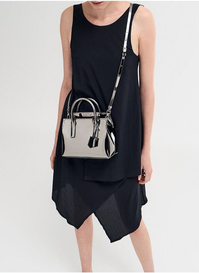 Charles & Keith CHARLES & KEITH Crossbody Bag Rene Structured Top Handle Bag - Pewter  - Image 2