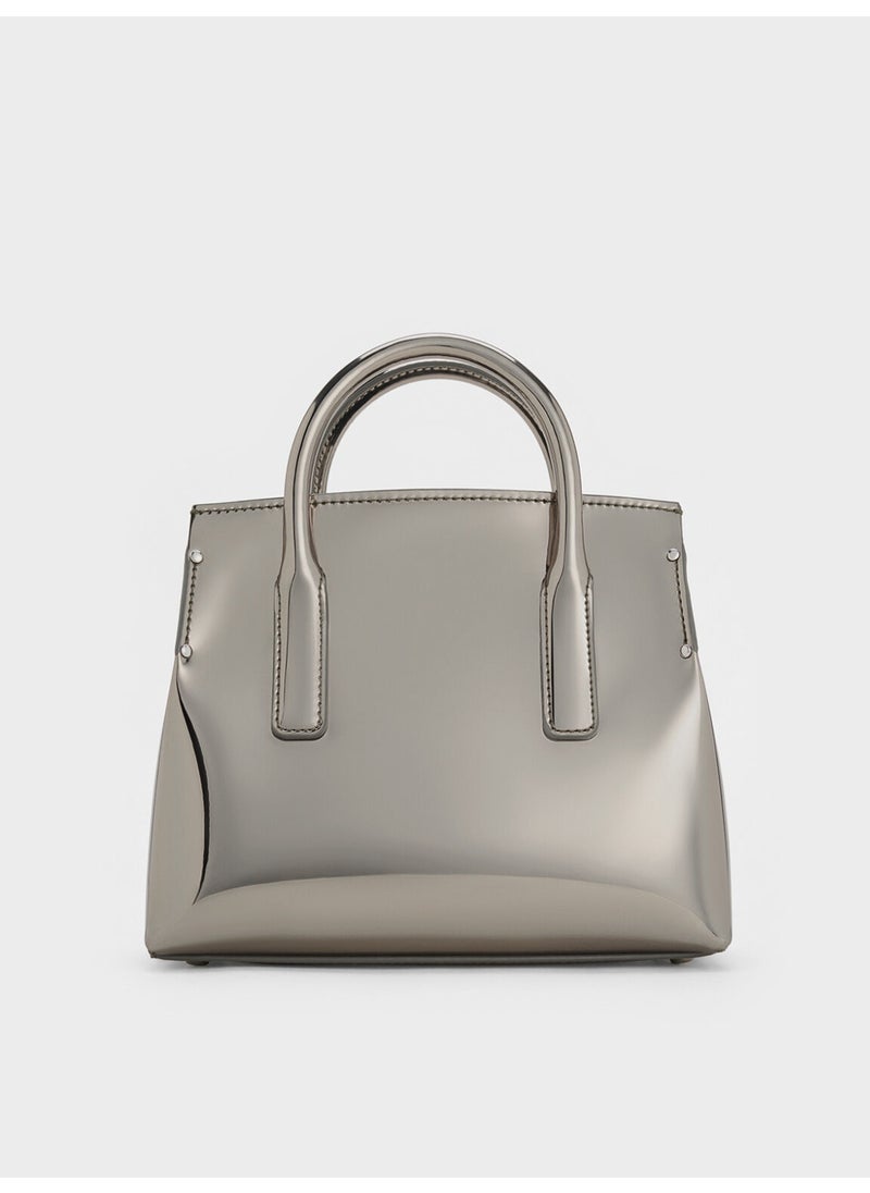 Charles & Keith CHARLES & KEITH Crossbody Bag Rene Structured Top Handle Bag - Pewter  - Image 3