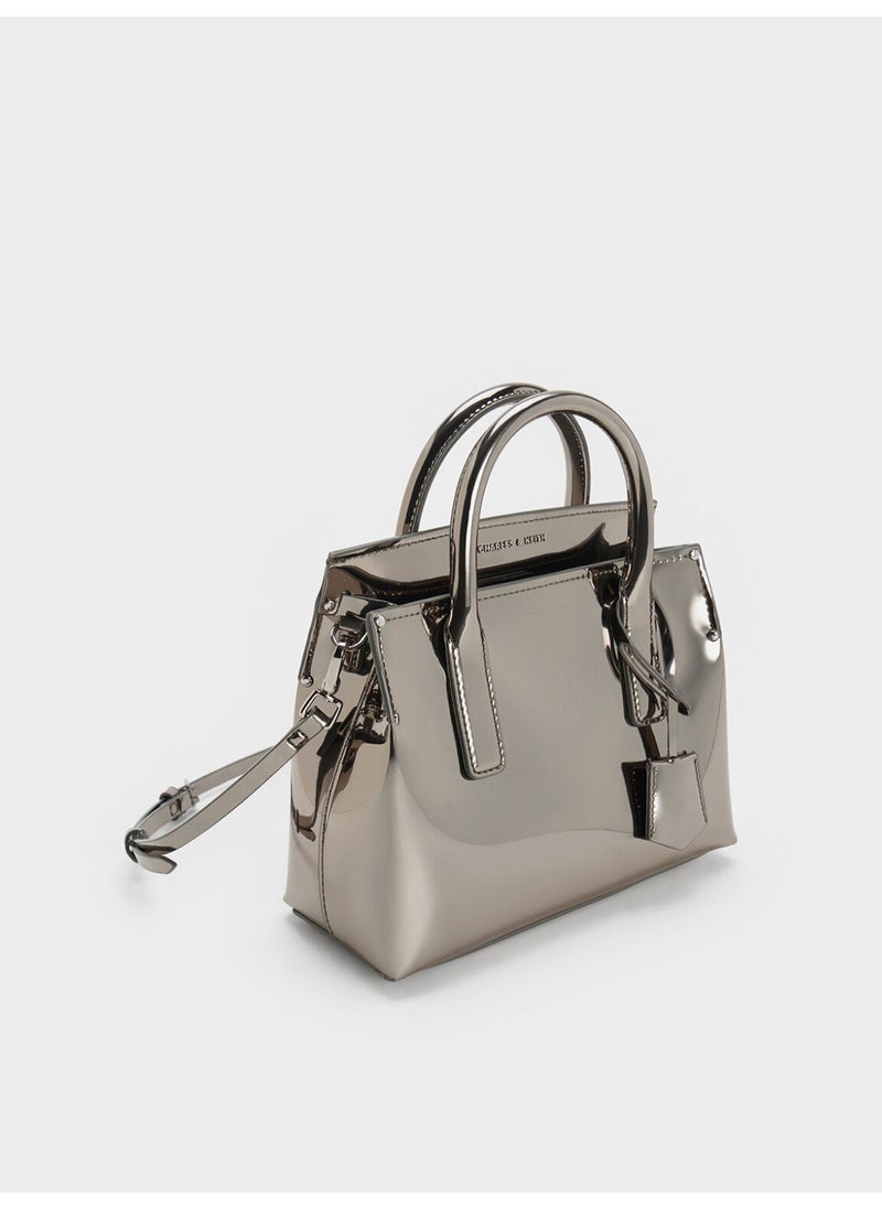 Charles & Keith CHARLES & KEITH Crossbody Bag Rene Structured Top Handle Bag - Pewter  - Image 4