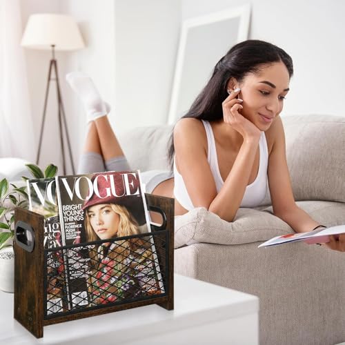 YINMIT Magazine Holder, Magazine Rack for Desktop and Home Office, Farmhouse File Storage Basket for Letters, Magazines, Books, Newspapers (Small) - Image 5