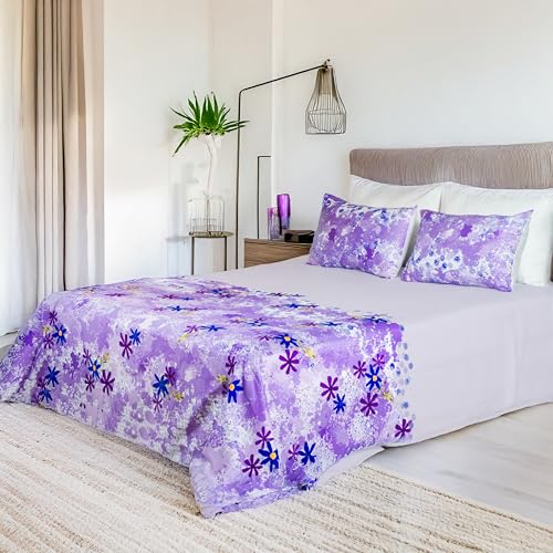 RUSTIQUE LINENS | Digitally Printed with Reactive Ink Tech | 300 TC 100% Organic Cotton Queen Premium Bedsheet Set | Ultra-Soft Satin-Like Finish | Floral Purple Paradise - Image 2