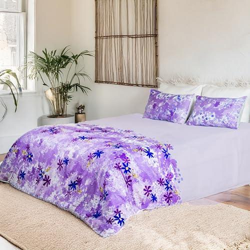 RUSTIQUE LINENS | Digitally Printed with Reactive Ink Tech | 300 TC 100% Organic Cotton Queen Premium Bedsheet Set | Ultra-Soft Satin-Like Finish | Floral Purple Paradise - Image 1