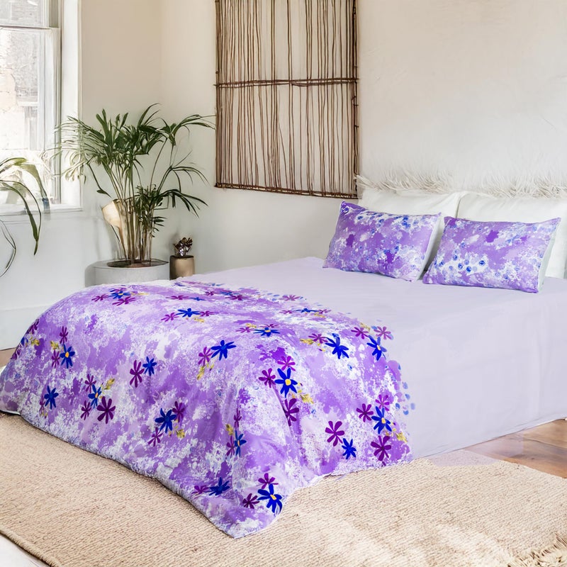 RUSTIQUE LINENS | Digitally Printed with Reactive Ink Tech | 300 TC 100% Organic Cotton Queen Premium Bedsheet Set | Ultra-Soft Satin-Like Finish | Floral Purple Paradise - Image 4