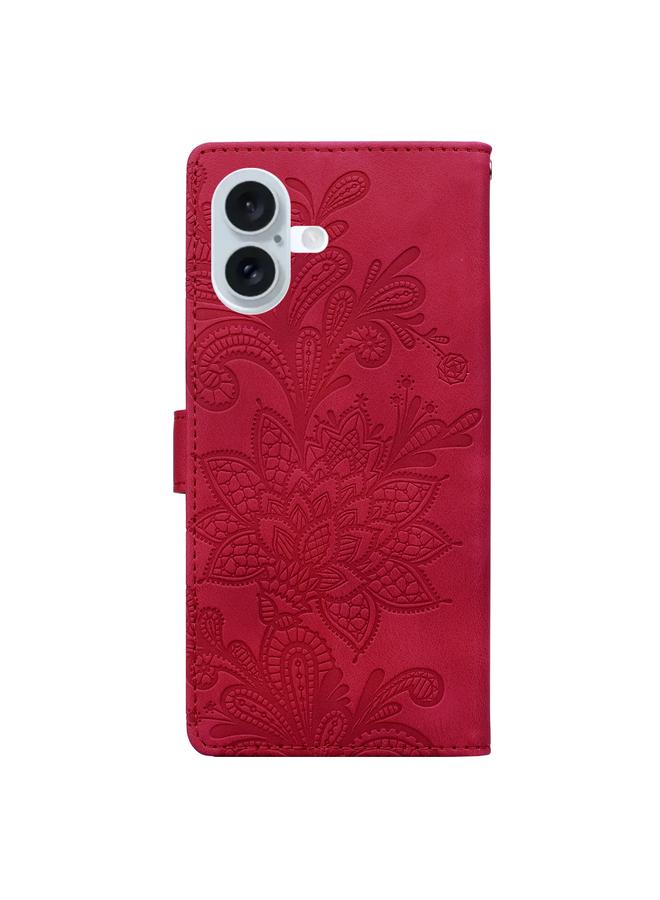 S-TOP Case For iPhone 16 Plus Lace Floral Embossed Magnetic Buckle PU Phone Case With Wrist Strap - Image 3