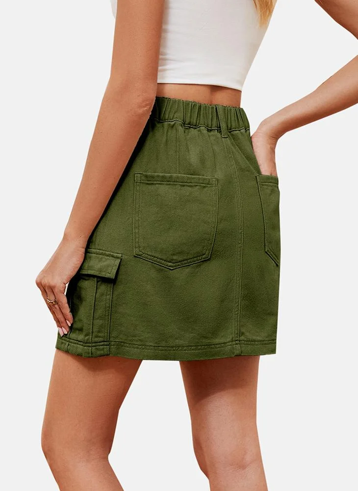 يونيكي Green Mid Rise Plain Mini Skirt