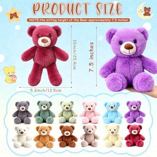 LaRandom 12 Pcs Bears Stuffed Animal Bulk 10 Inch Cute Small Stuffed Bear Plush Toy for Birthday Baby Shower Wedding Party Decorations Centerpieces Favors - Image 5