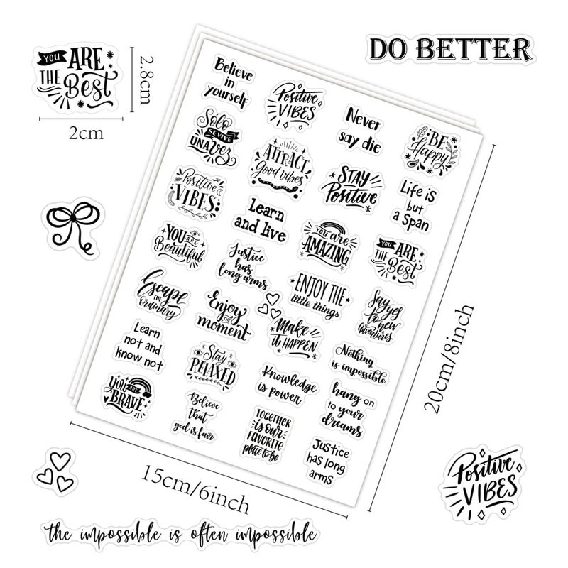 XiowDow 105pcs Transparent Inspirational Word Stickers Different Motivational Saying Sticker 4 Sheets Positive Quote Stickers Scrapbooks Journaling Water Bottles Reward Encouraging (Black) - Image 2