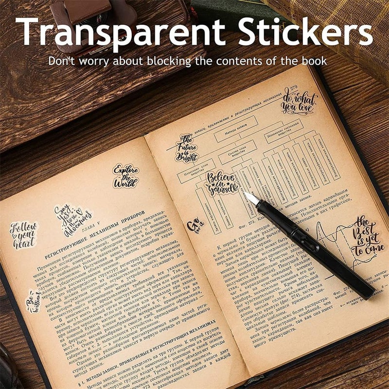 XiowDow 105pcs Transparent Inspirational Word Stickers Different Motivational Saying Sticker 4 Sheets Positive Quote Stickers Scrapbooks Journaling Water Bottles Reward Encouraging (Black) - Image 5