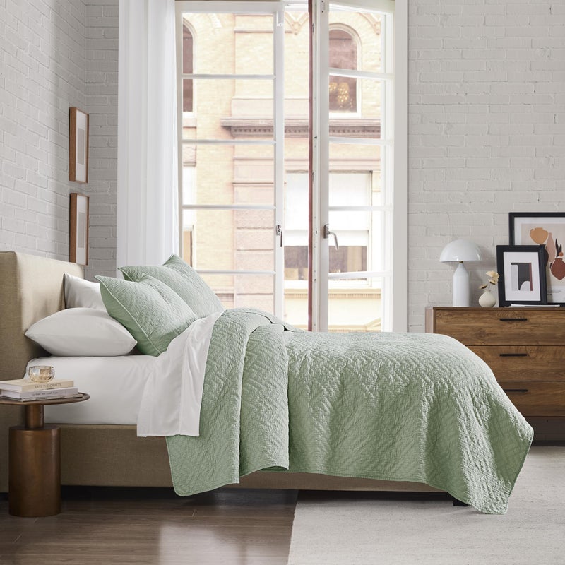 palassio Sage Green 100% Cotton Quilt Twin Size Bedding Sets with 1 Pillow Sham, Lightweight Textured Farmhouse Country Bedspread Soft Shabby Chic Patterned Coverlet for All Season, 2 Pieces - Image 3