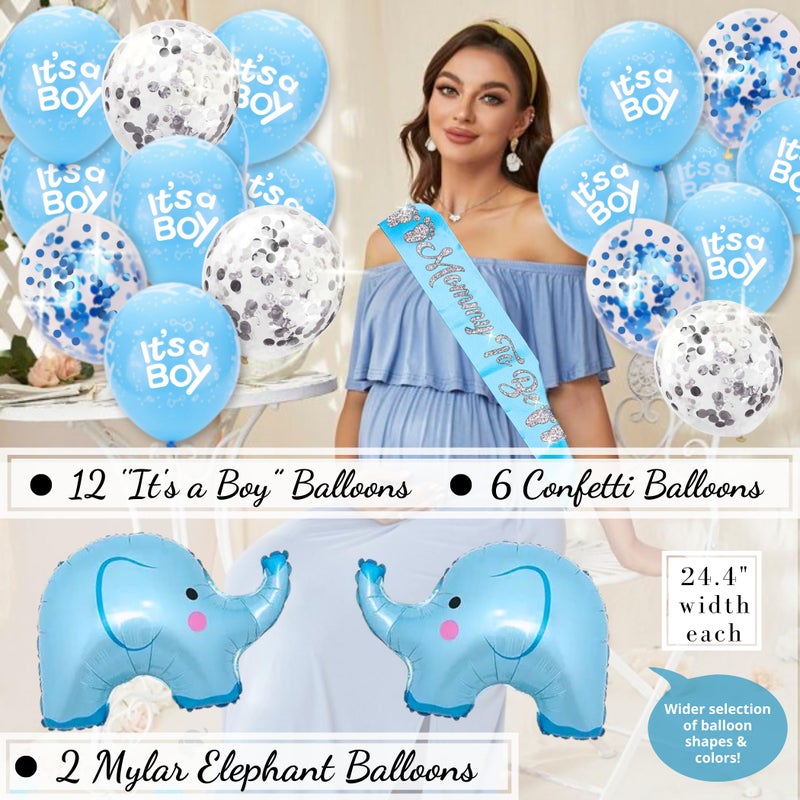 RainMeadow 697 Pcs Premium Elephant Baby Shower Decorations for Boy Set It's A BOY Banner, Napkins, Straws, Paper Decorations, Cake Toppers, Sash, Balloons, Favor Stickers, Guest Book, Confetti, Games - Image 4