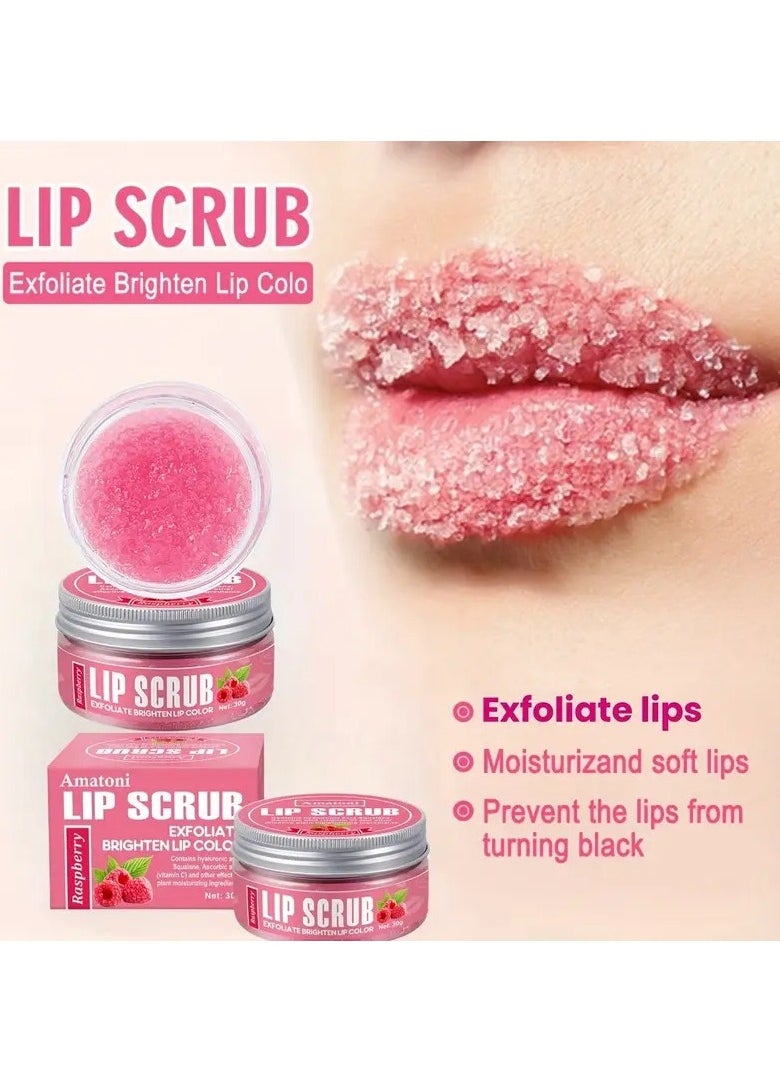 Amatoni Raspberry-Flavored Lip Scrub with Plant Squalane | Hydrating, Moisturizing & Exfoliating | Leaves Lips Refreshed, Smooth & Enhanced Color | For All Lip Types  - Image 1