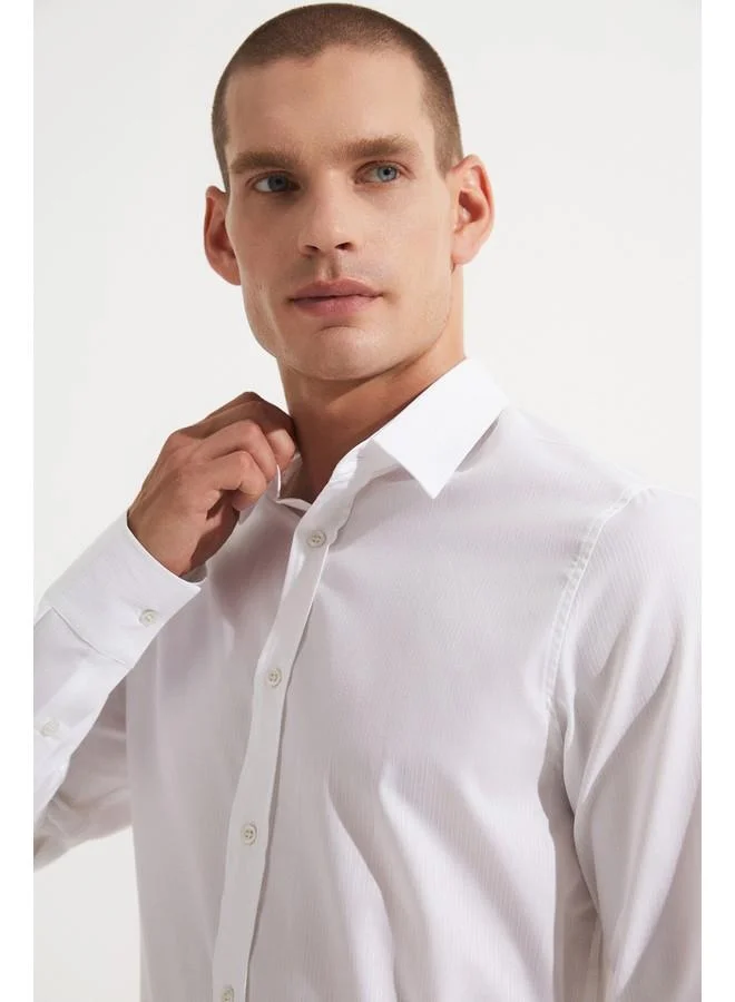 جون June Men Slim Fit Long Sleeve Textured Shirt Ecru