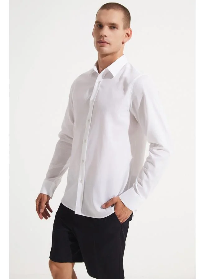 جون June Men Slim Fit Long Sleeve Textured Shirt Ecru