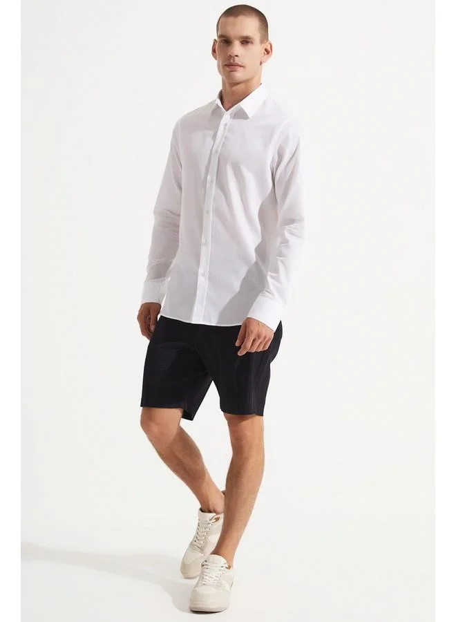 جون June Men Slim Fit Long Sleeve Textured Shirt Ecru