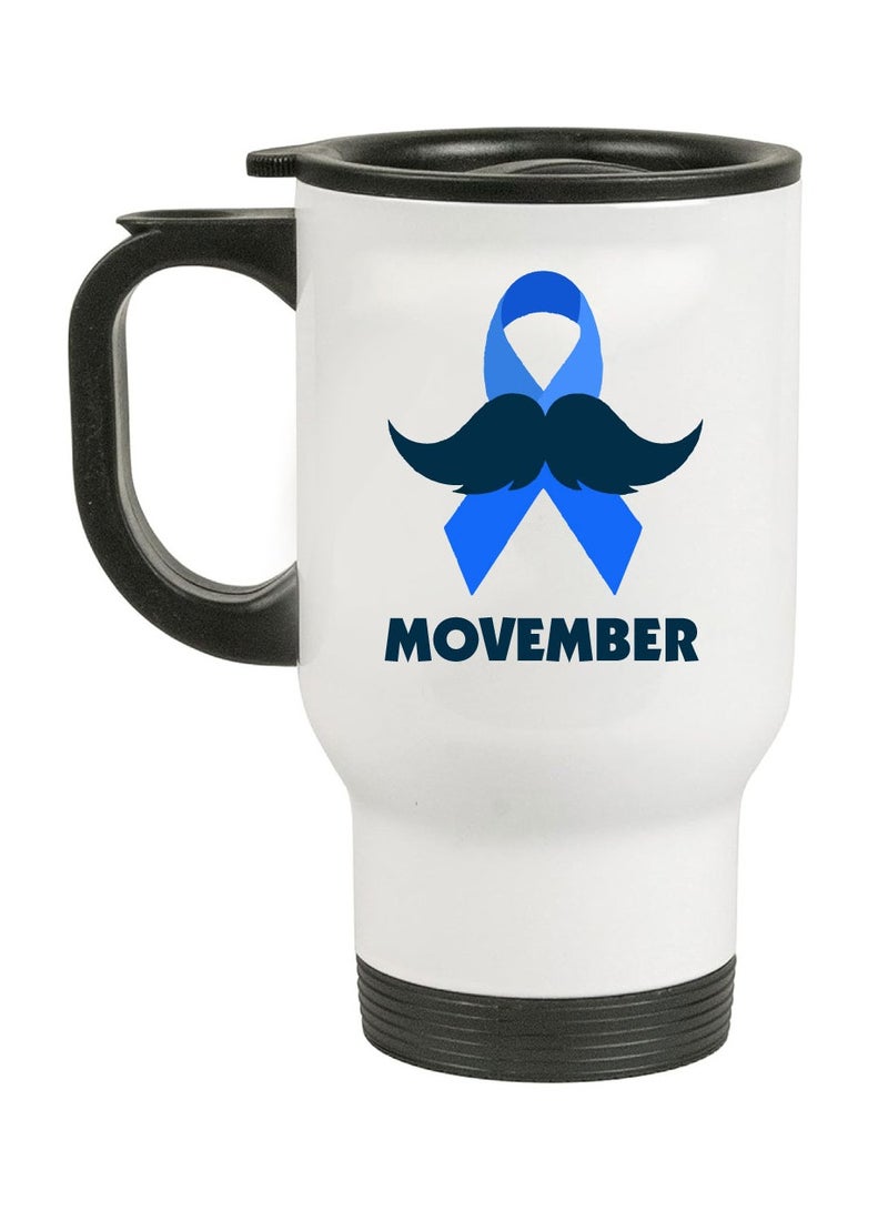 Movember Men's Prostate Cancer Awareness Travel Coffee Mug - Stylish Mustache Design - Insulated Stainless Steel - Image 1