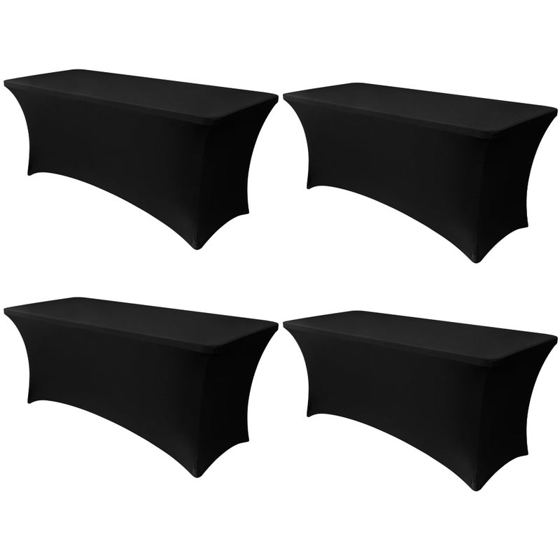 Obstal 6ft Stretch Spandex Table Cover  4 Pack Universal Rectangular Fitted Tablecloth Protector for Wedding Banquet and Party Black