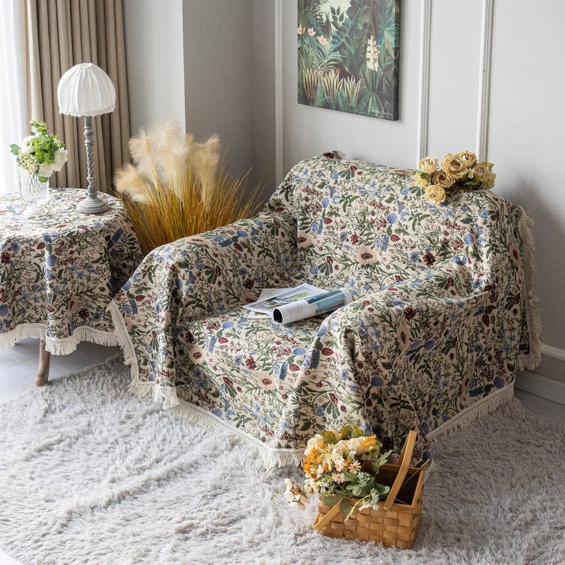 SUTAVIA French Floral Tablecloth Hand-Made Cotton Fabric with Lace Vintage Berry Garden Pattern Tabletop Sofa Cover Blanket for Home Holiday Party Decor (Red Floral, Rectangle, 60"x104") - Image 3