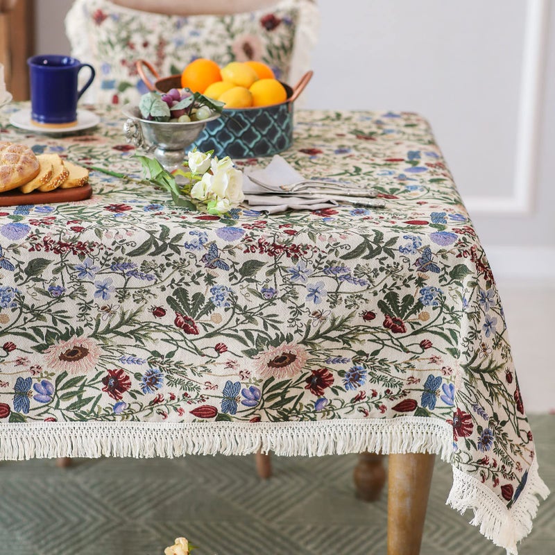 SUTAVIA French Floral Tablecloth Hand-Made Cotton Fabric with Lace Vintage Berry Garden Pattern Tabletop Sofa Cover Blanket for Home Holiday Party Decor (Red Floral, Rectangle, 60"x104") - Image 5