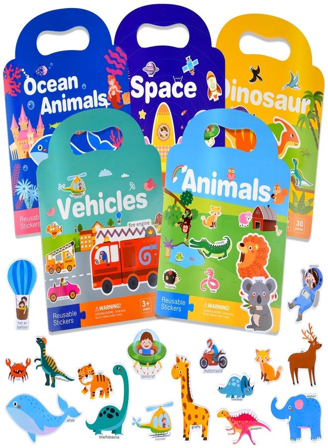 ASTARON 5 Pack Reusable Sticker Books for Toddlers, 3D Stickers Road Trip Activities Car Airplane Activities Travel Toys for Kids, Kids Quiet Time Activities (2-6 Age) - Image 1