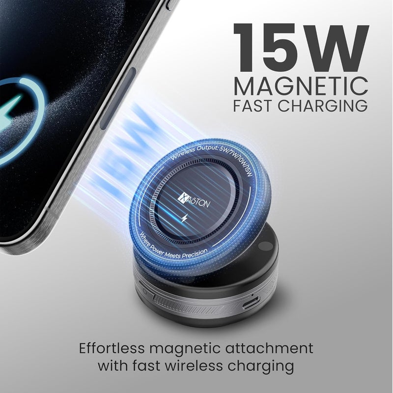 اكساستون شاحن سيارة لاسلكي مغناطيسي بقوة 15 واط، حامل هاتف 2 في 1 مع شحن سريع، حامل سيارة للشحن المغناطيسي والسلكي، دوران 360 درجة، شاحن لهواتف iPhone و Samsung الذكية (أسود، NCH17W) - Image 2