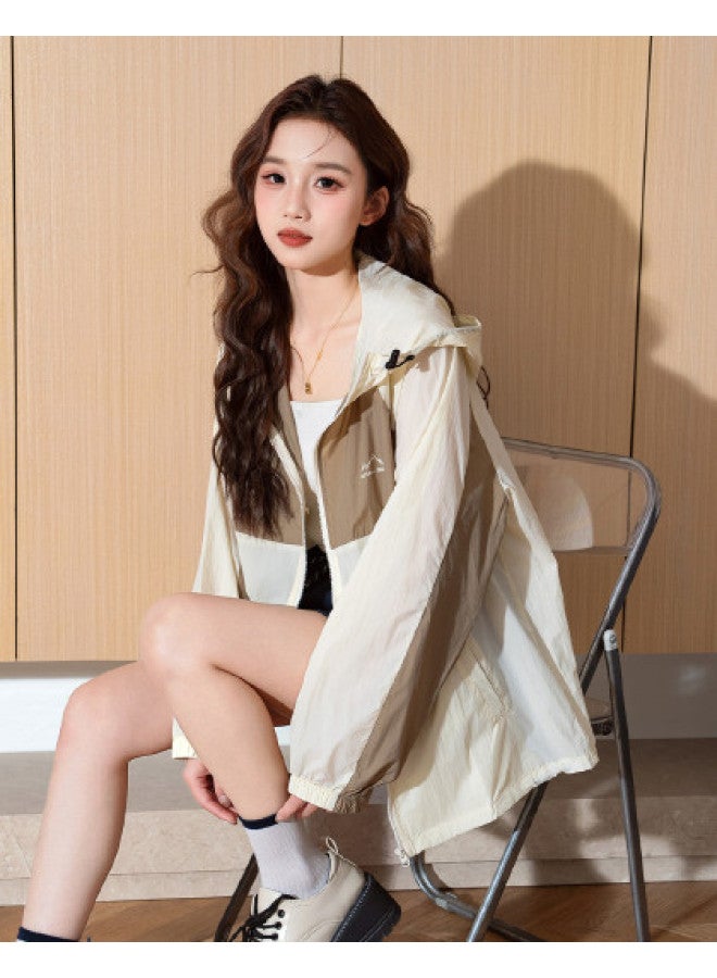 TonLion Summer Women's Hooded Left Chest Contrast Color Blocking Long Sleeve Sun Protection Jacket - Image 1
