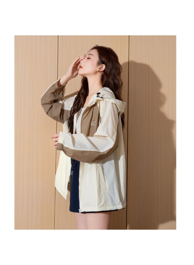 TonLion Summer Women's Hooded Left Chest Contrast Color Blocking Long Sleeve Sun Protection Jacket - Image 3