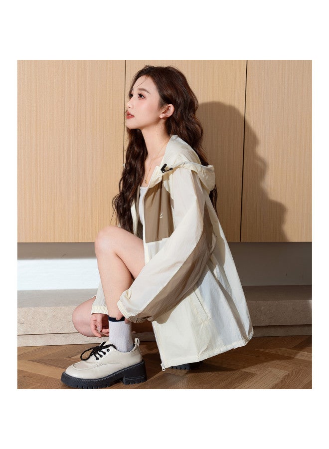 TonLion Summer Women's Hooded Left Chest Contrast Color Blocking Long Sleeve Sun Protection Jacket - Image 5