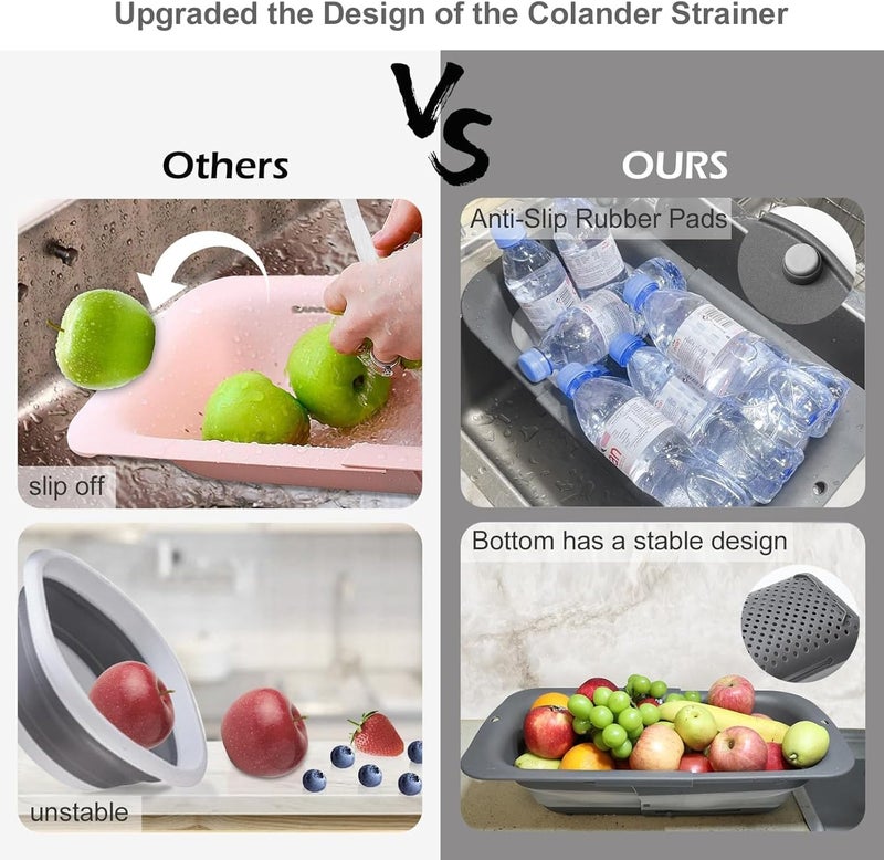 KRESHU Over The Sink Collapsible Colander Silicone Strainer Basket | Wash Vegetables and Fruits, Drain Cooked Pasta | Adjustable Silicone Sink Strainer 51x26x12.5cm (Pack of 1) - Image 4