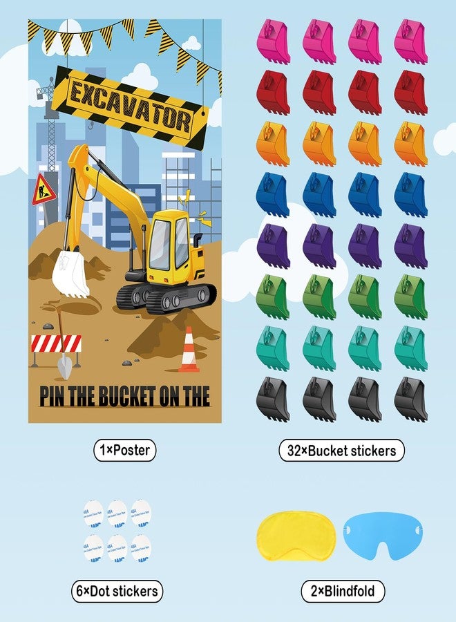 Hxezoc ملصق Hxezoc Pin The Bucket on The Excavator Game مع 32 قطعة من الدلاء الكبيرة لألعاب حفلات البناء لحفلات أعياد ميلاد الأطفال ومستلزمات حفلات البناء - Image 5