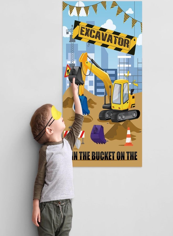 Hxezoc ملصق Hxezoc Pin The Bucket on The Excavator Game مع 32 قطعة من الدلاء الكبيرة لألعاب حفلات البناء لحفلات أعياد ميلاد الأطفال ومستلزمات حفلات البناء - Image 3