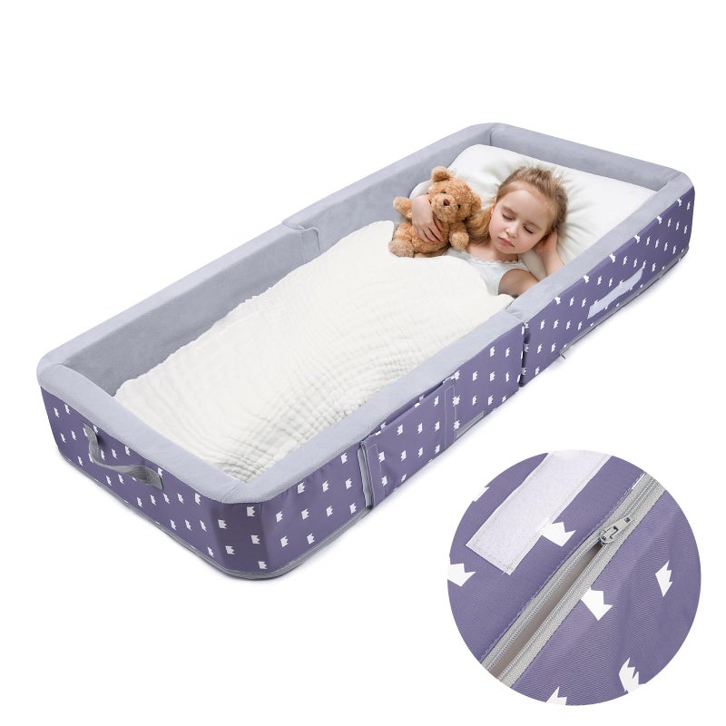 Mooedcoe Foldable Toddler Floor Bed with Sides, Folding Toddler Bed for Travel Kid Foam Sleeping Cot (Star), Grey - Image 3