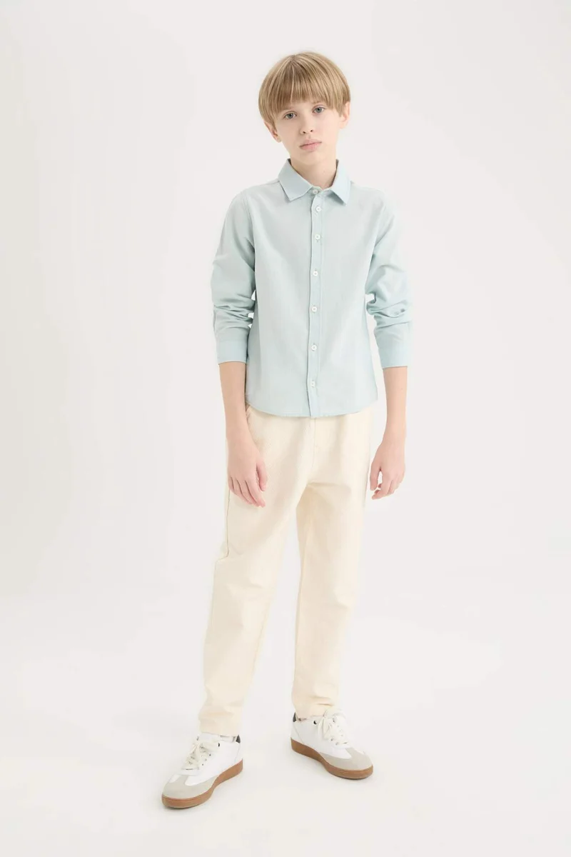 ديفاكتو Boy Regular Fit Polo Neck Linen Blend Shirt
