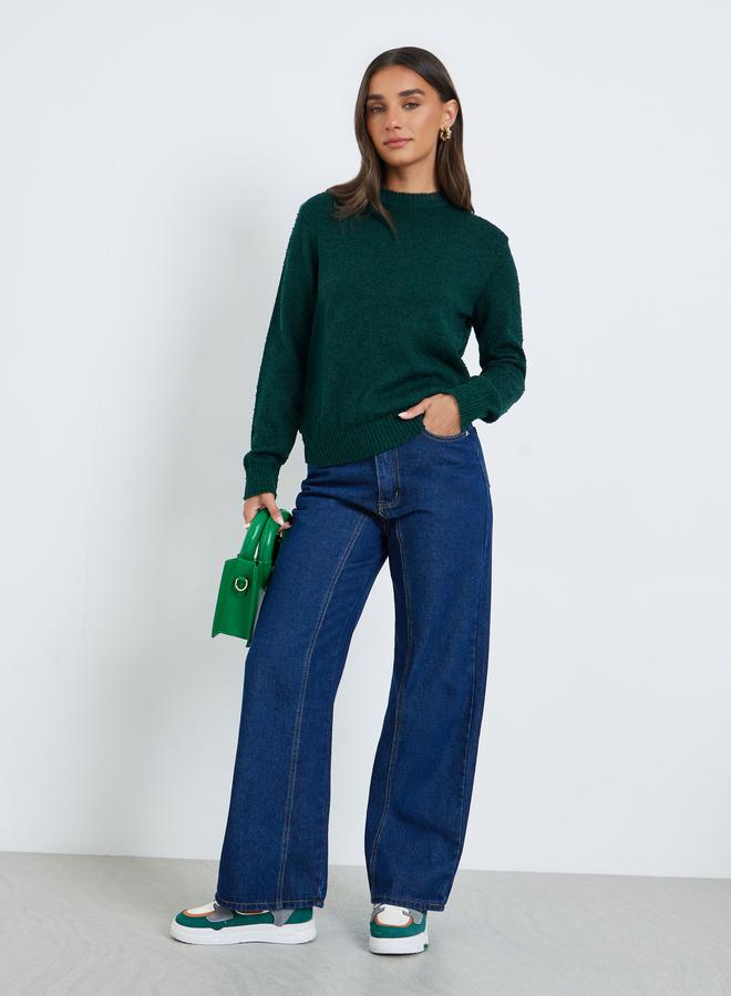 Styli Women Green Textured Knit Sweater - Image 4