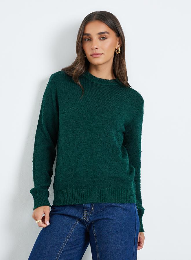 Styli Women Green Textured Knit Sweater - Image 1