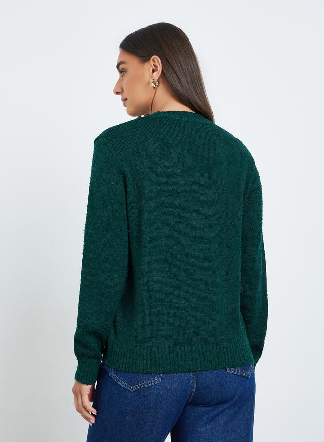Styli Women Green Textured Knit Sweater - Image 3