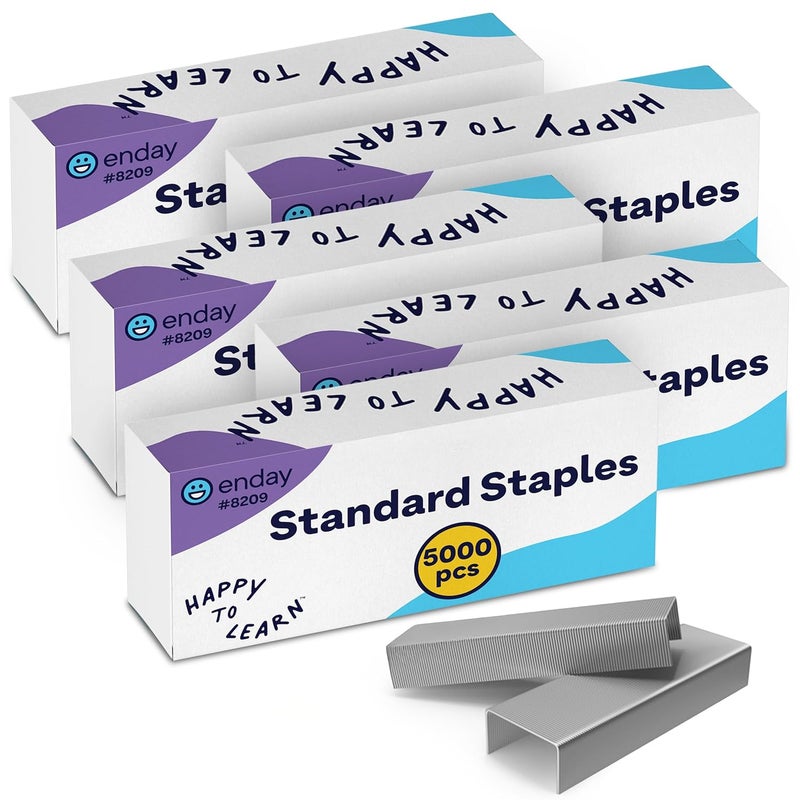 Enday 25,000 Standard Staples - 1/4 Inch Length, 210 per Strip, Jam-Free Chisel Point, Staples for Stapler, Replacement, Fits Standard Staplers, 5 Boxes of 5,000 Each, by - Image 1