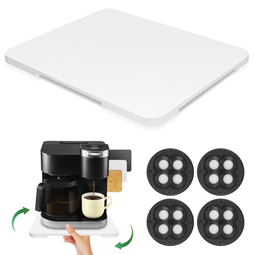 GIASSVIO 360° Rolling Tray Bamboo Appliance Slider for Kitchen Appliances, Coffee Maker Mat Tray for Countertops Sliding Tray for Coffee Maker Appliances Mat Easily from Under The Cabinet White 11.6×13.9 - Image 1