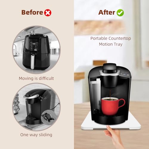 GIASSVIO 360° Rolling Tray Bamboo Appliance Slider for Kitchen Appliances, Coffee Maker Mat Tray for Countertops Sliding Tray for Coffee Maker Appliances Mat Easily from Under The Cabinet White 11.6×13.9 - Image 3