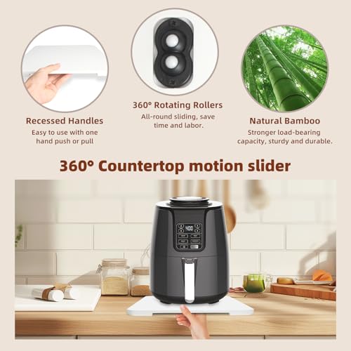 GIASSVIO 360° Rolling Tray Bamboo Appliance Slider for Kitchen Appliances, Coffee Maker Mat Tray for Countertops Sliding Tray for Coffee Maker Appliances Mat Easily from Under The Cabinet White 11.6×13.9 - Image 4
