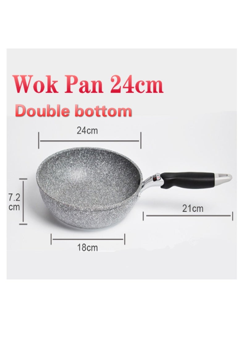 AROAQ Smart Wok Pan With Marble Coating, Aluminium Fry Pan With Heat-resistant Handle,  Steak Cooking Gas Stove Skillet Cookware Tool For Kitchen Set, (Wok Pan 24cm) - Image 1