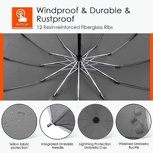Bodyguard Inverted Umbrella Large Windproof Umbrellas for Rain Sun Travel Umbrella Compact with Reflective Stripe, Gray-46 INCH - Image 5